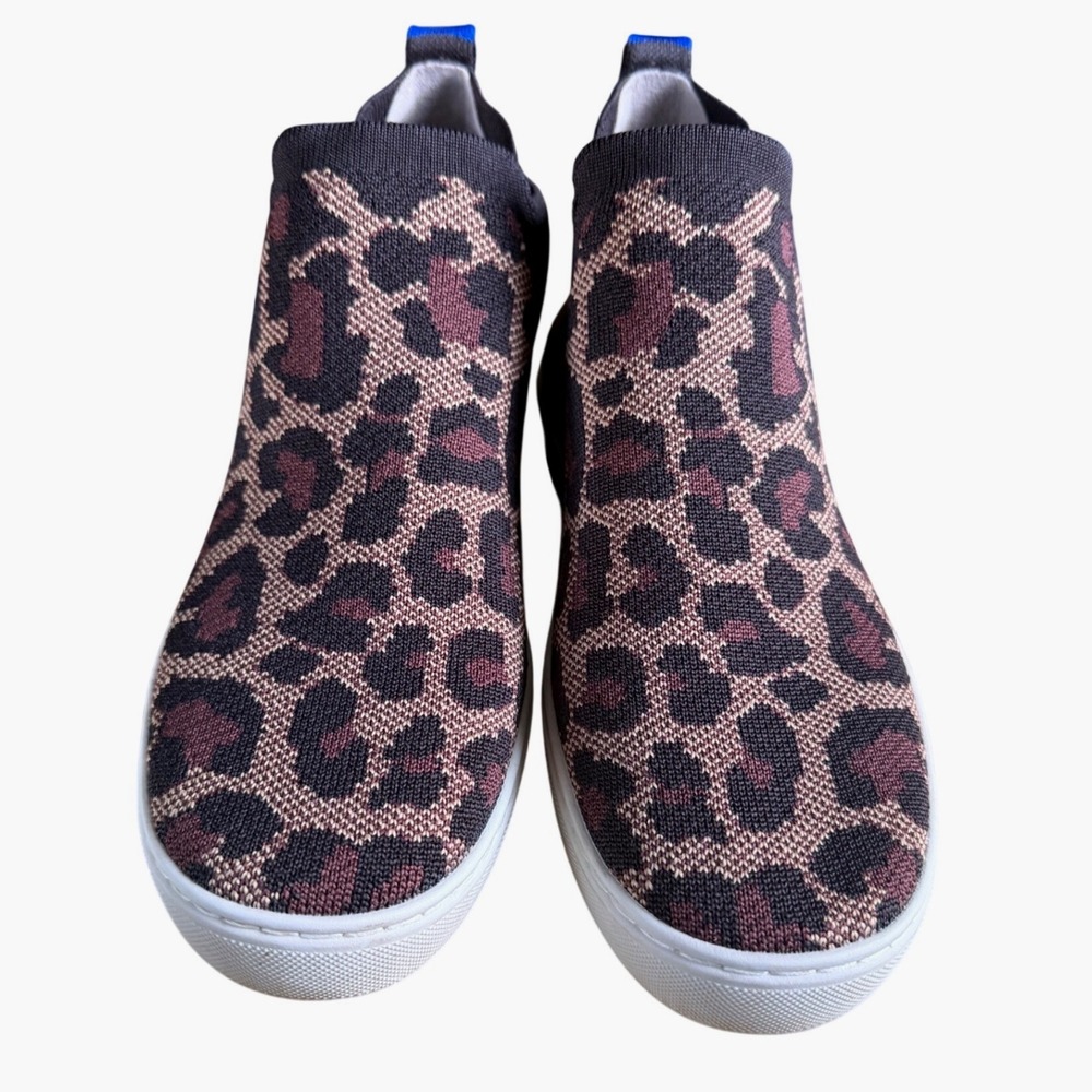 Rothys The Chelsea Leopard Print High Top Knit Sneakers Brown Black Womens 8